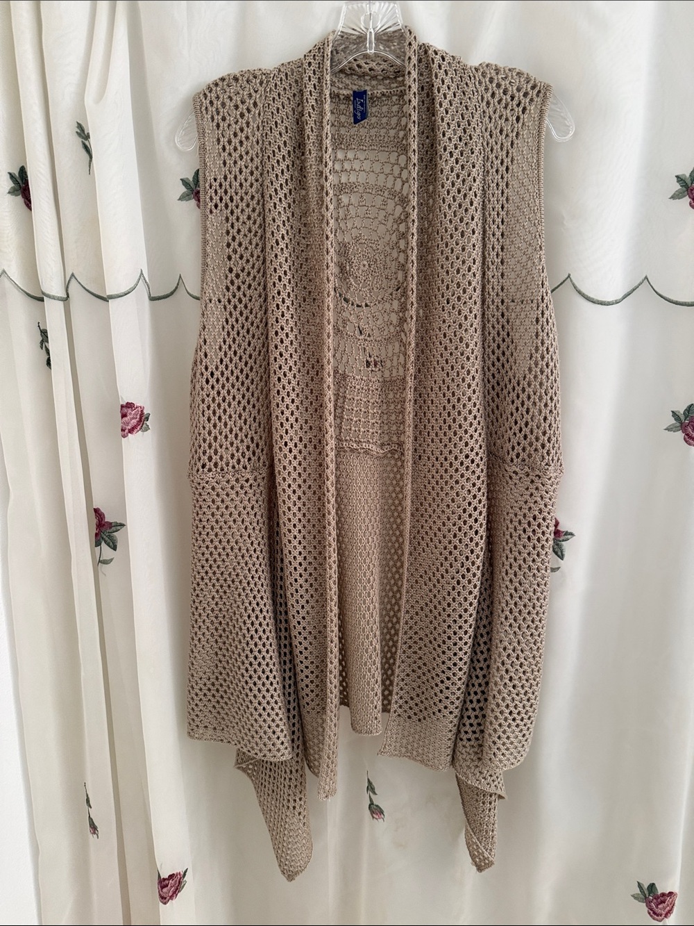 Stylish Crochet Open-Front Sleeveless Tunic Vest - Taupe